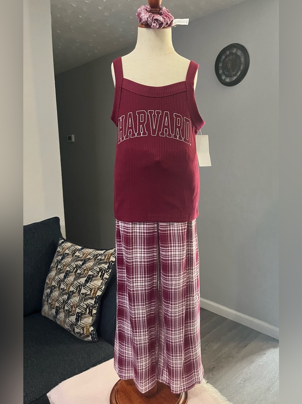 Harvard Burgundy Plaid Tank & Wide-Leg Kids Pajama Set